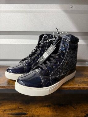 VITALIA BLACK GLITTER HIGH TOP SHINY SNEAKERS SIZE 9